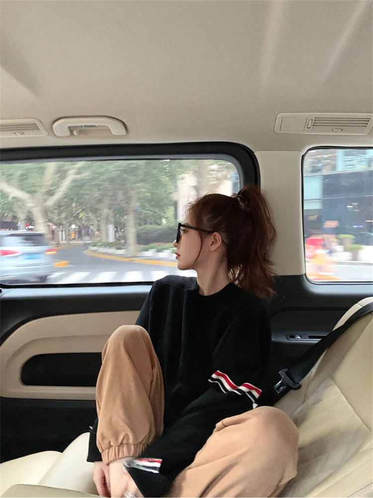 秋冬新款圆领套头tb休闲针织衫女潮牌小众慵懒风气质情侣毛衣外套