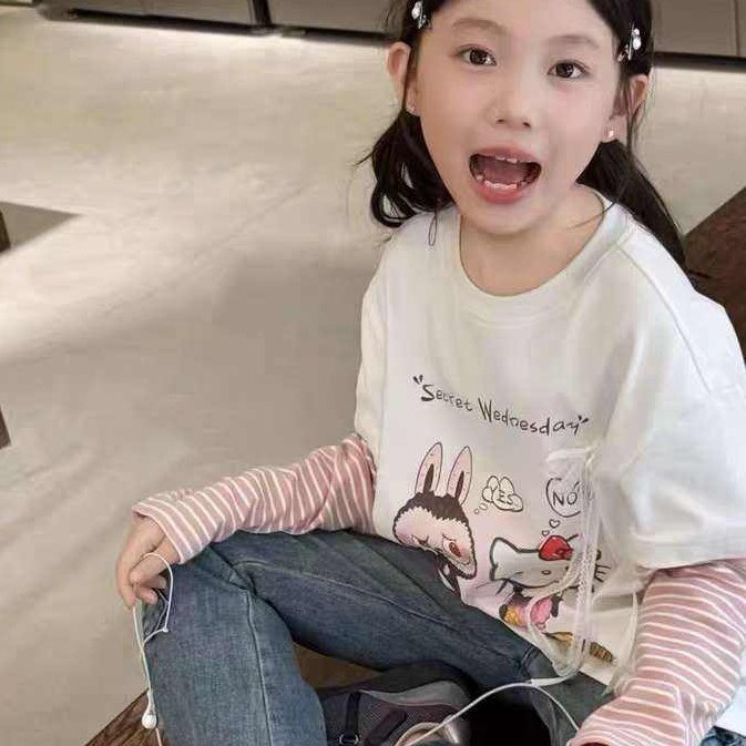 波拉韩国童装2025秋可爱女孩T恤