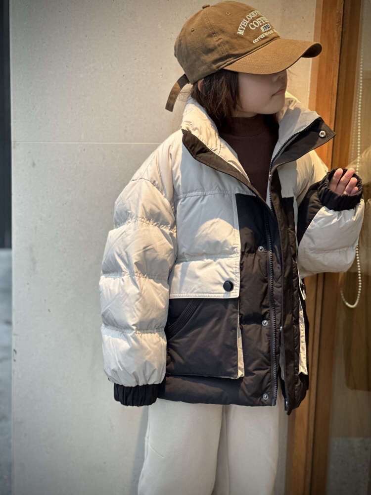 现货,borabora韩国童装新款经典配色拼色羽绒服保暖男女童上衣