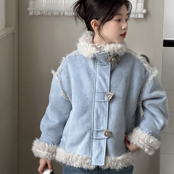 波拉韩国童装2025冬女童立领休闲皮毛一体洋气三角扣拼接羊羔外套,童装/婴儿装/亲子装,棉袄/棉服,淘宝优惠券,粉丝福利购,淘宝优惠卷