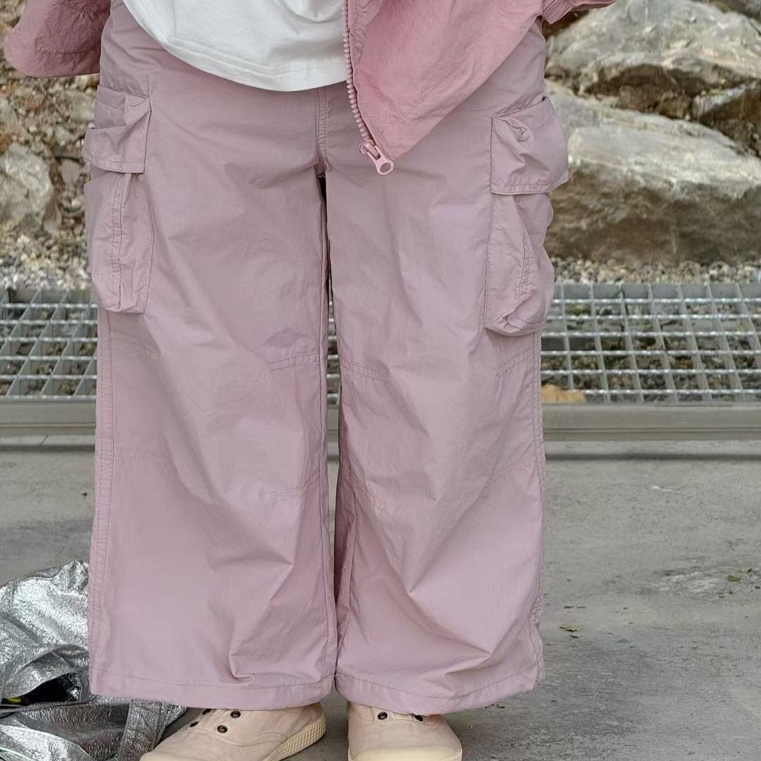 波拉韩国童装2025春秋款男童长裤炸街女童洋气字母口袋防晒工装裤