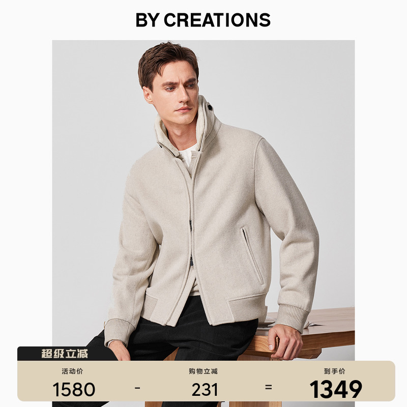 柏·品可拆卸毛领羊绒混纺夹克