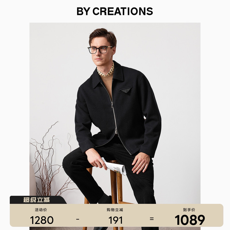 柏品翻领秋冬纯羊毛夹克