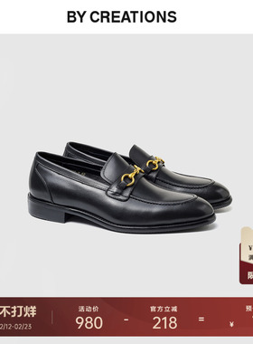 柏品乐福鞋黑色皮鞋男士马衔扣一脚蹬鞋商务英伦百搭休闲正装鞋子