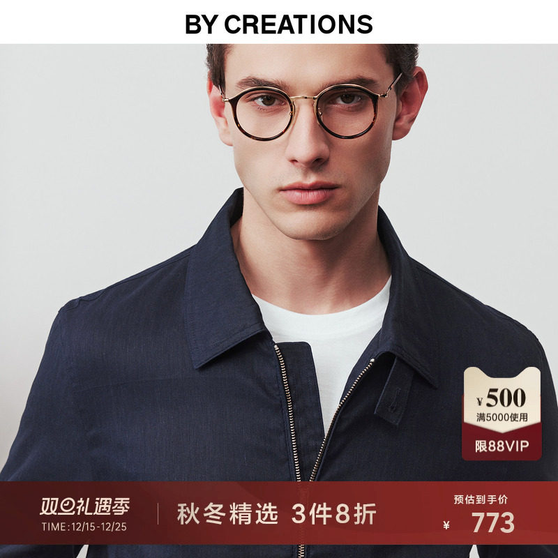 柏品翻领春夏亚麻混纺夹克