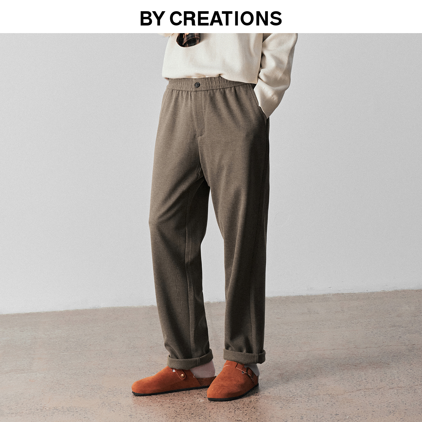 柏品人字纹休闲裤男2025冬新高克重中高腰商务休闲通勤松弛感长裤