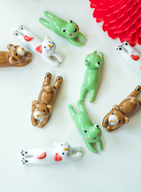 zakka陶瓷小动物筷子架笔托摆件