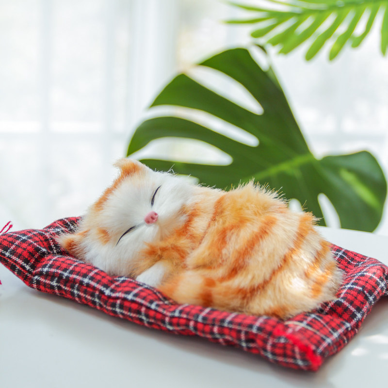 家居摆件 仿真小睡猫 动物送布垫 送礼物 条纹熟睡小黄猫家居饰品