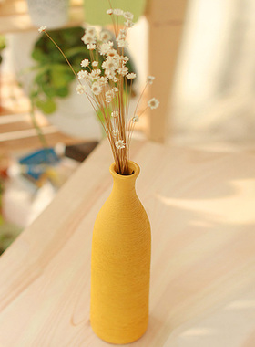 家居装饰品 陶瓷黄色白色花瓶干花卉客厅田园台面中号 花器创意