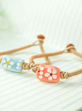 时尚风陶瓷编绳花朵饰品情侣手链