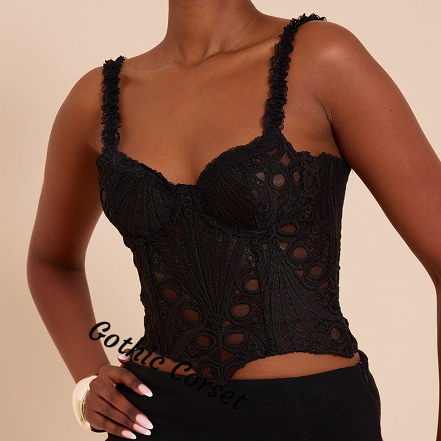 新款黑色蕾丝塑身内衣性感吊带聚拢胸衣自带钢托美体衣显瘦corset