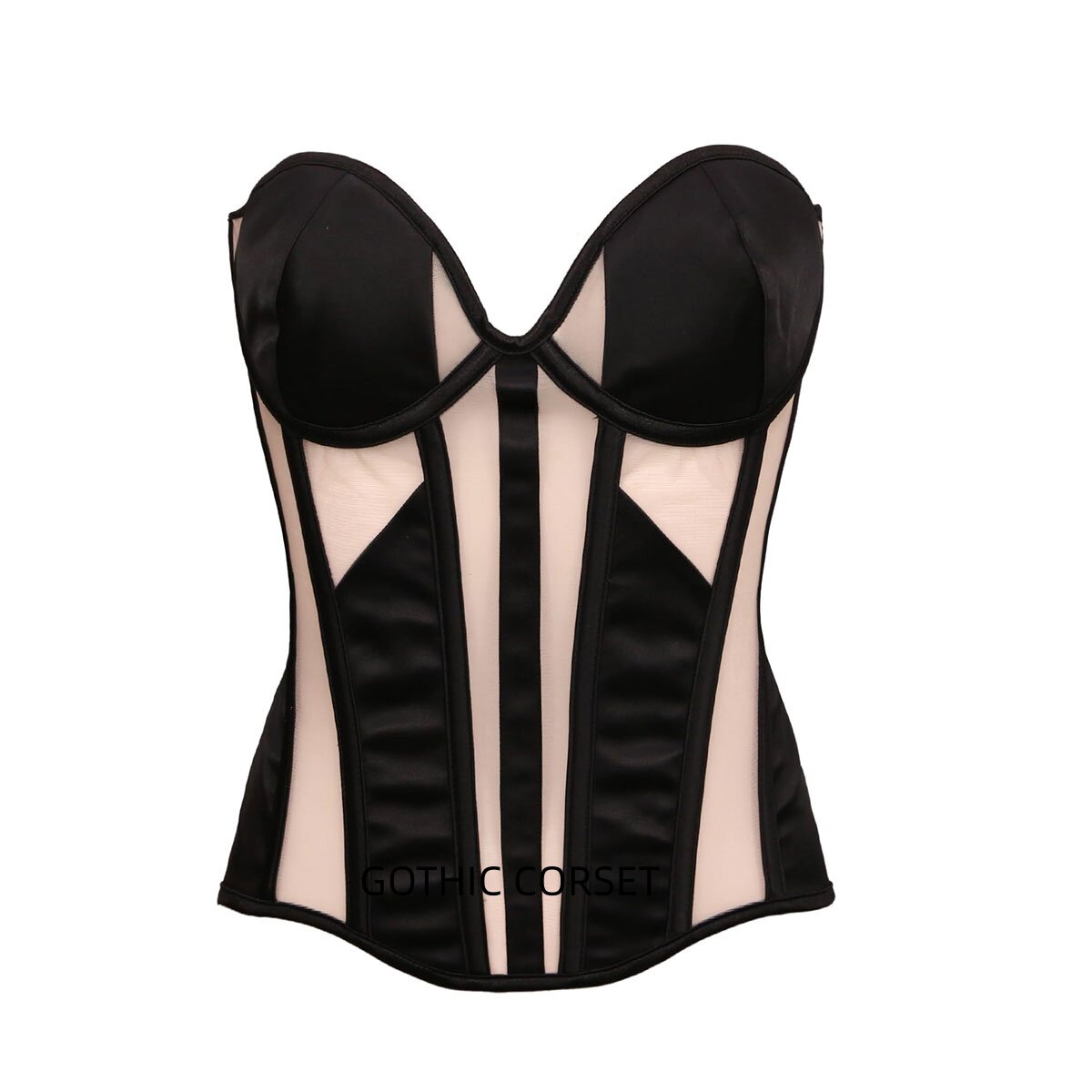 婚纱内衣V胸性感束身衣 黑肤拼接透视束腰马甲胸衣宫廷corset腰封