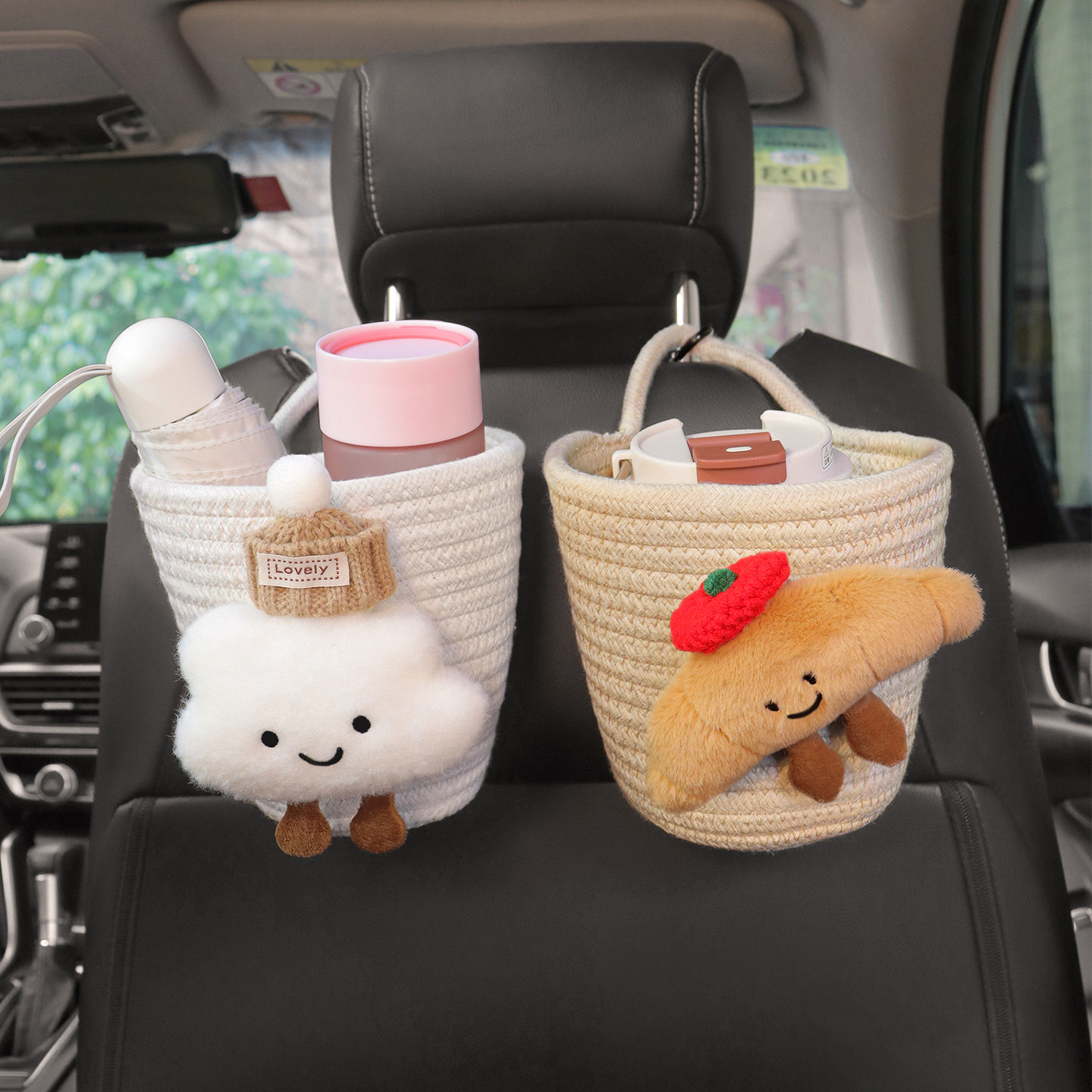 汽车收纳筐座椅后背多功能储物垃圾桶杂物盒创意卡通可爱收纳挂袋