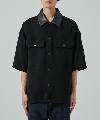 国内现货STUDIOUS 25春夏皮质领口口袋设计短袖衬衫拍下不退