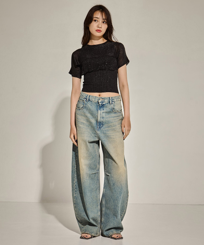 【拍下不退】国内现货STUDIOUS25新款立体剪裁水洗做旧宽松牛仔裤