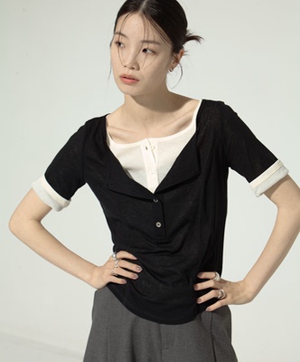 【拍下不退】国内现货STUDIOUS25新款假两件拼接短袖T恤上衣