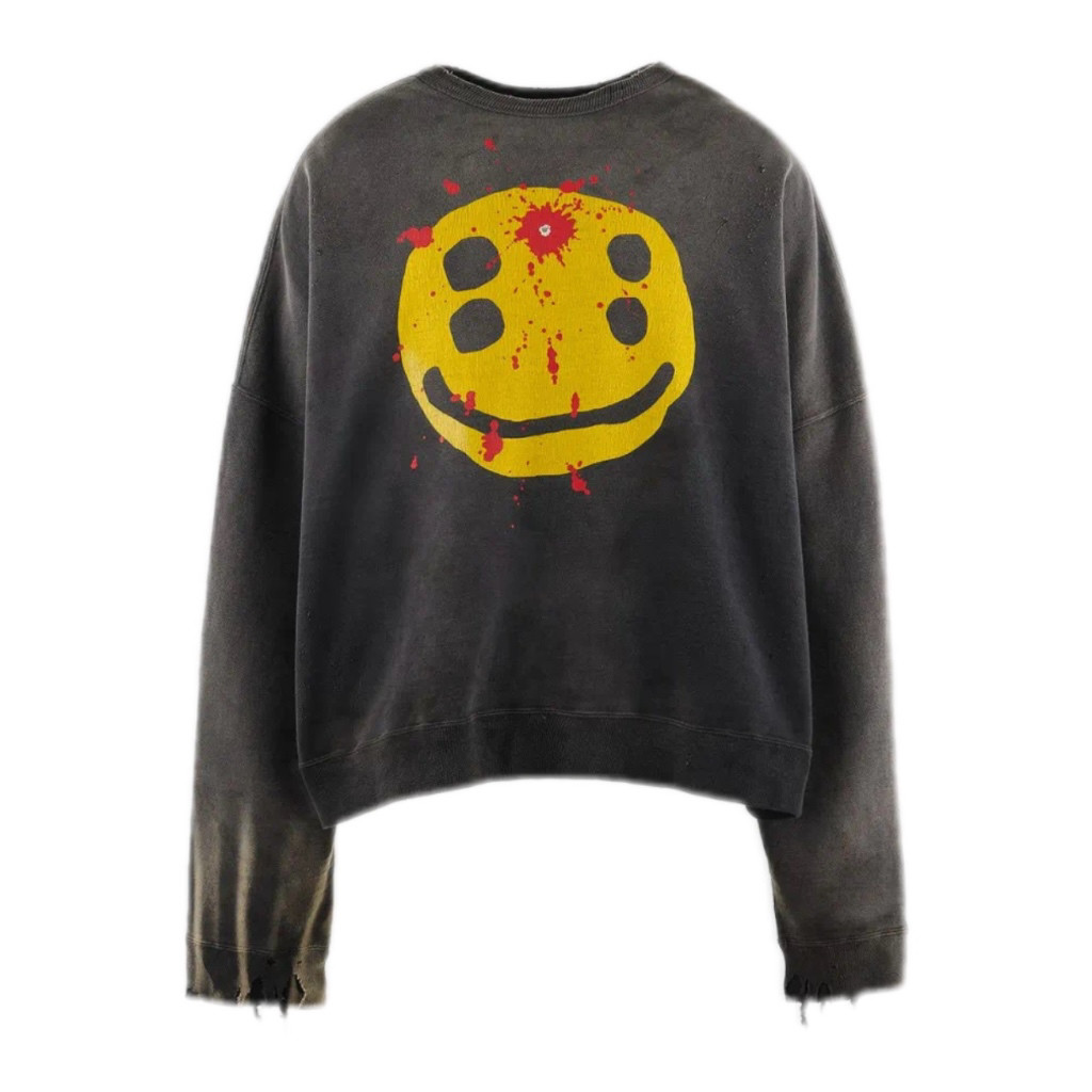 国内现货saint mxxxxxx24秋冬爆头笑脸水洗做旧圆领卫衣拍下不退
