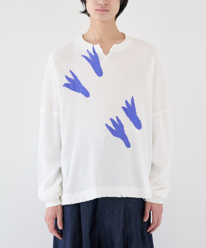 【拍下不退】国内现货SHINYAKOZUKA25秋冬破洞印花华夫格长袖T恤