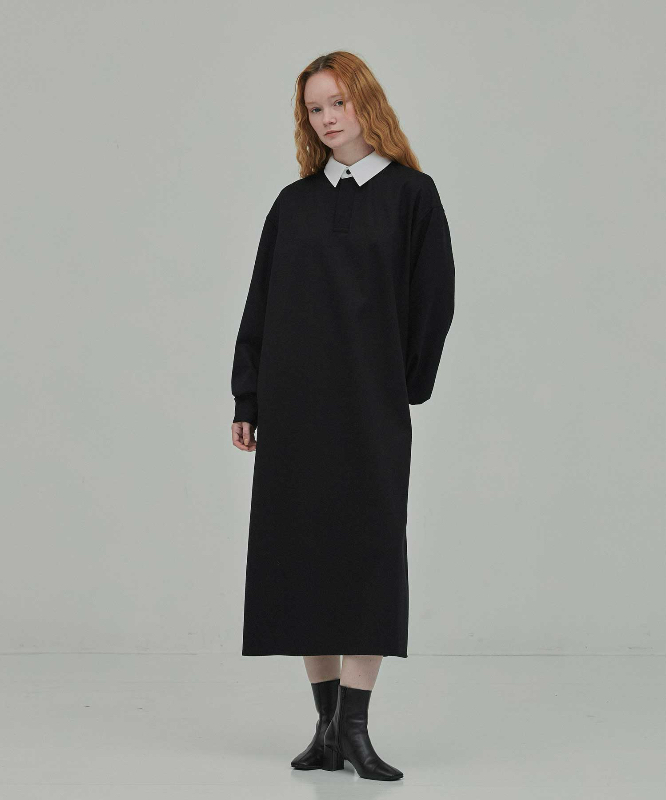 【拍下不退】国内现货THE RERACS25秋冬羊毛拼接领子开衩连衣裙