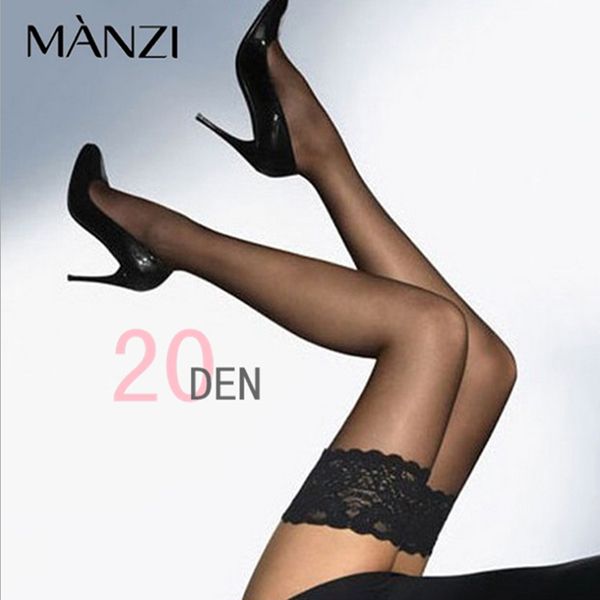 曼姿长筒蕾丝边性感硅胶防滑