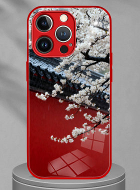 适用OPPOFindx9中式古风朱红故宫墙白梅花iphone17手机壳VIVOS50苹果14Plus华为nova15ultra荣耀magic8proair