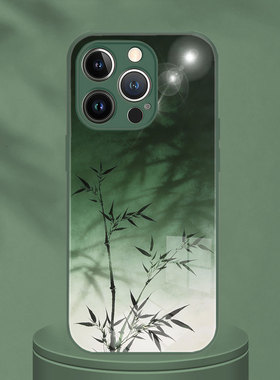 适用苹果17Promax手机壳iphone11保护套VIVOY500竹子影子禅意艺术风高级感简约绿色OPPOreno15一加ACE6小米17