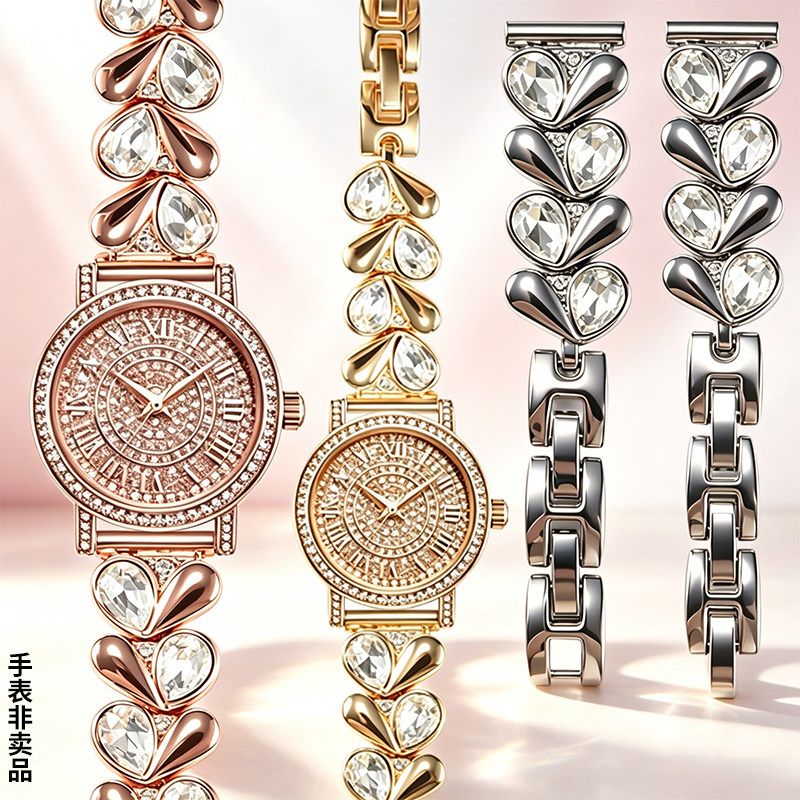 女士珠宝手表链适配DAVENA蒂玮娜满天星小金穗WD61620G带水钻表带图片