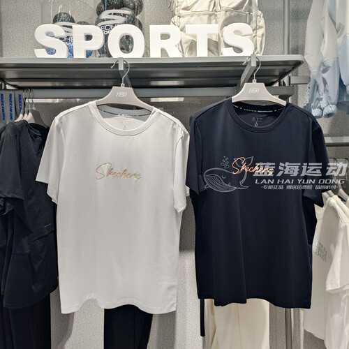 斯凯奇夏季丝光棉女字母短袖T恤