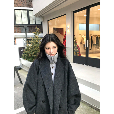 骆驼绒羊毛双面呢大衣女秋