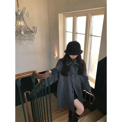 VASE美蟹日系千金蝴蝶结毛呢外套