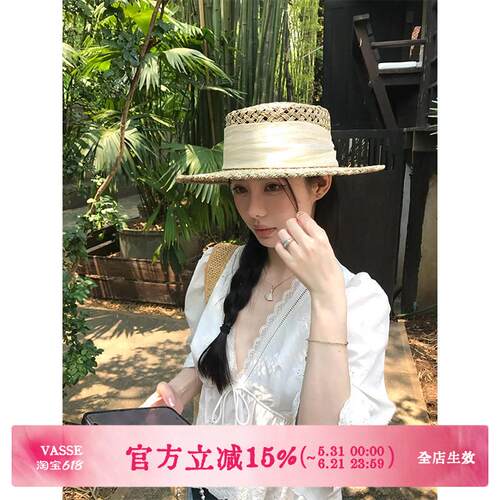 VASSE美蟹棉质V领刺绣蕾丝衬衫