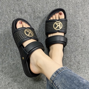 夏季新款里外全羊皮编织罗马凉鞋女厚底增高休闲百搭女鞋