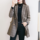 春秋大码 外套胖mm加肥加大宽松显瘦休闲西服正装 中长款 毛呢女西装