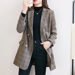 外套胖mm加肥加大宽松显瘦休闲西服正装 毛呢女西装 中长款 春秋大码