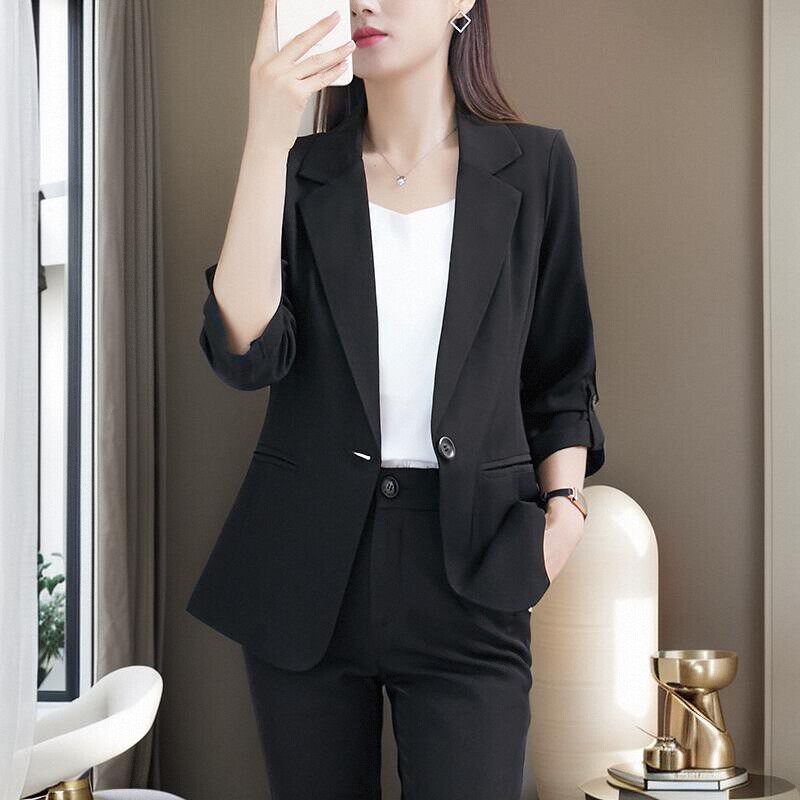 薄款七分袖西服女大码胖mm小个子西装外套宽松气质修身职业工作服