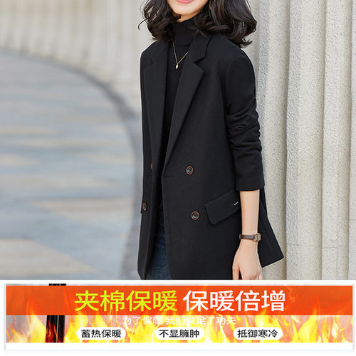 秋冬夹棉保暖西装外套女大码西服