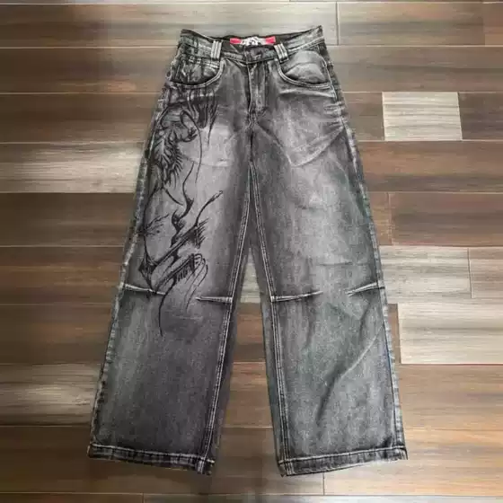American Retro Distressed Washed Hip-Hop Loose Wide-Leg Jeans Trendy and Cool Y2K Street Vintage Straight Pants