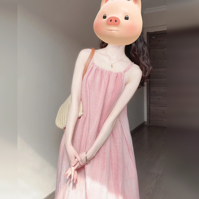 法式粉色吊带连衣裙子女2025夏季新款春季流行穿搭海边度假风长裙