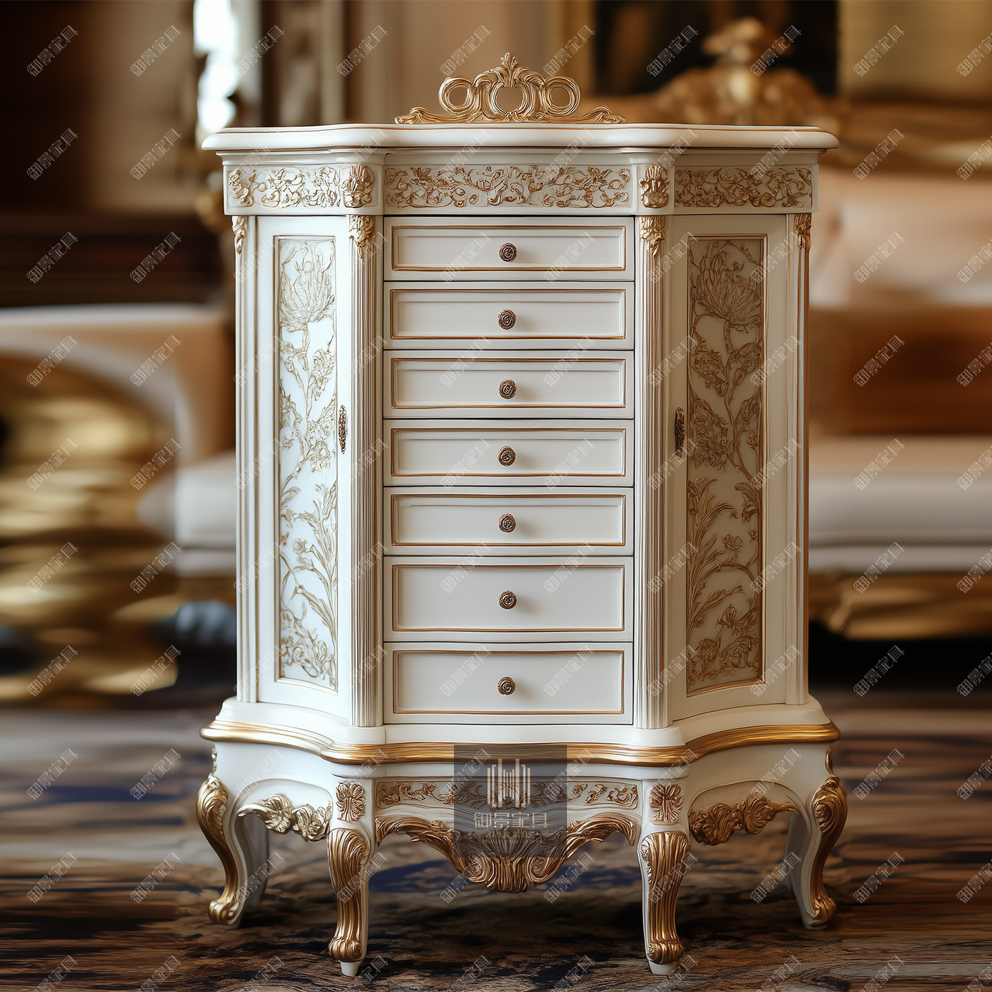 法式实木斗柜欧式复古雕花储物柜收纳柜卧室装饰柜珠宝首饰展示柜