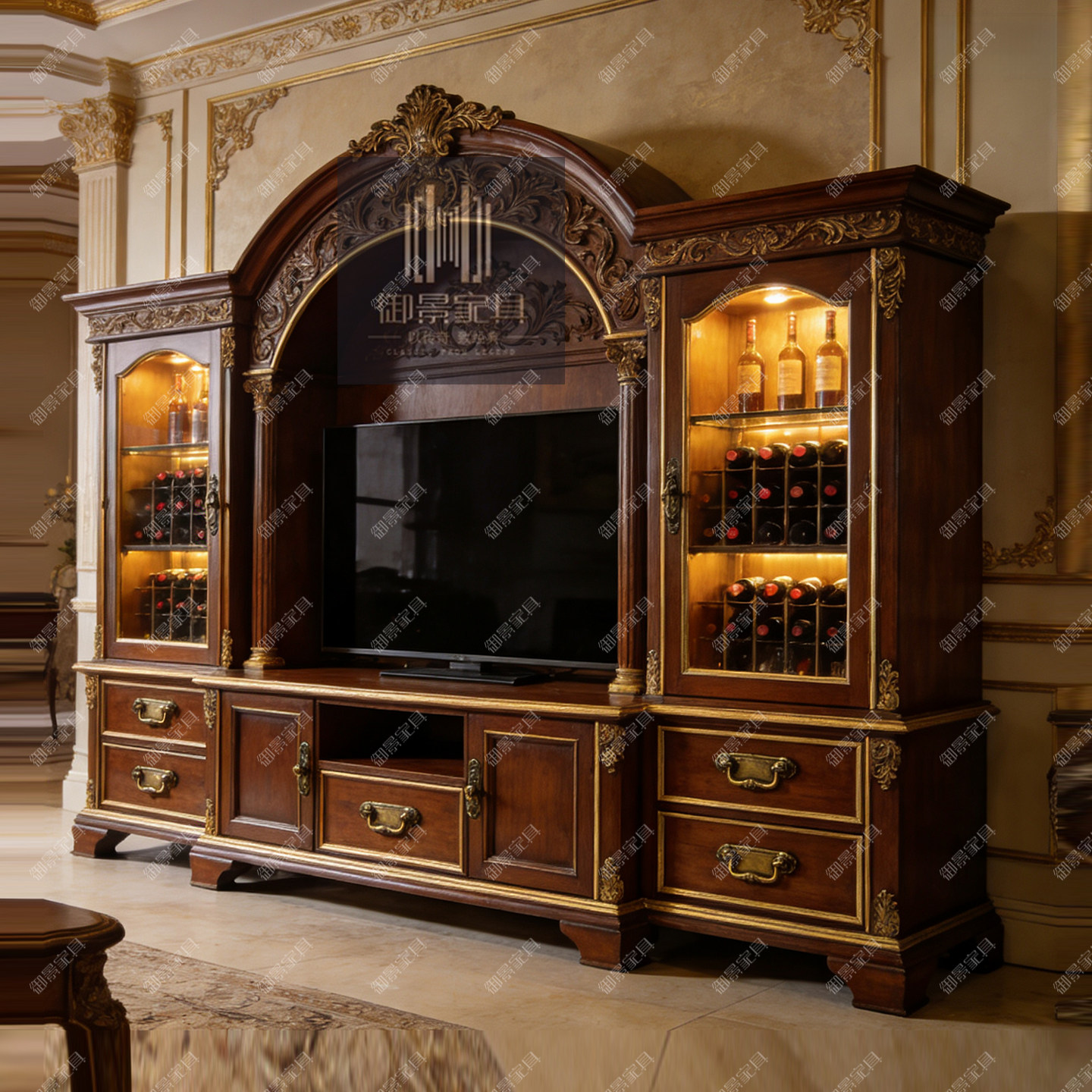 欧式宫廷客厅组合电视柜法式巴洛克实木地柜矮柜组合酒柜装饰柜子