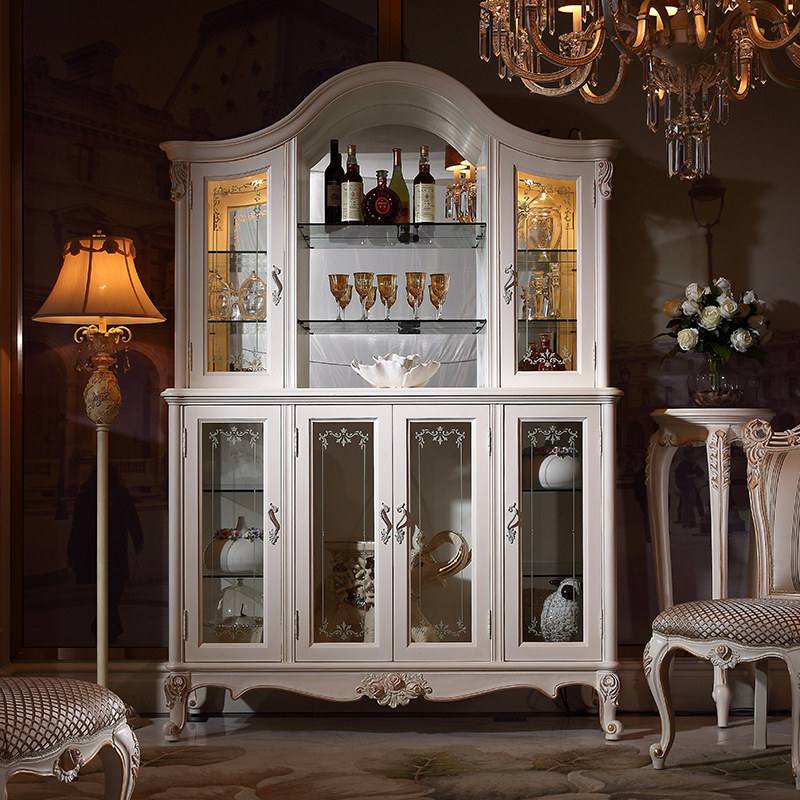 欧式玻璃门酒柜靠墙储物柜家用雕花收纳柜酒店商场展示柜珠宝柜子