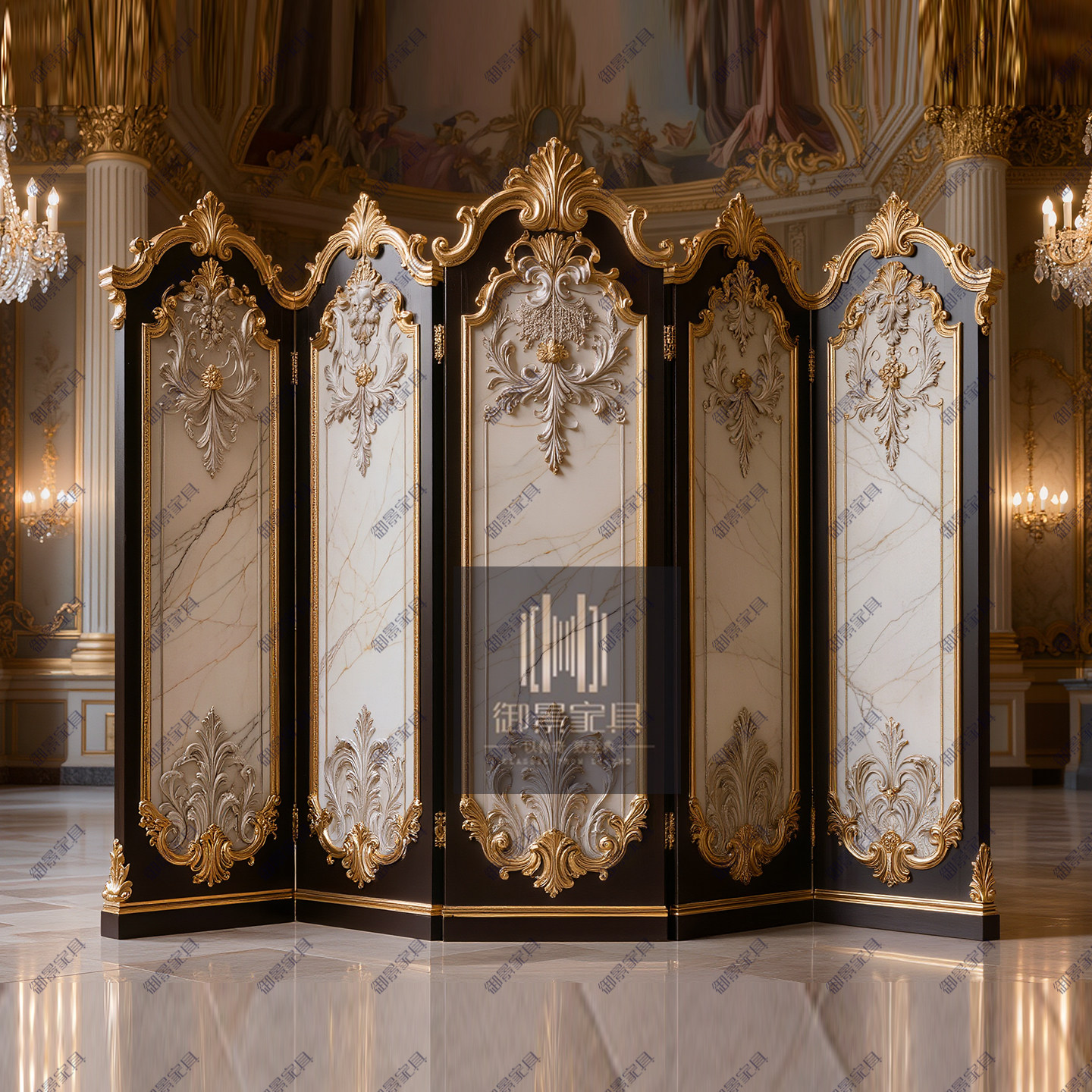 法式实木五页屏风隔断客厅玄关装饰遮挡折叠双面屏风围墙欧式家具