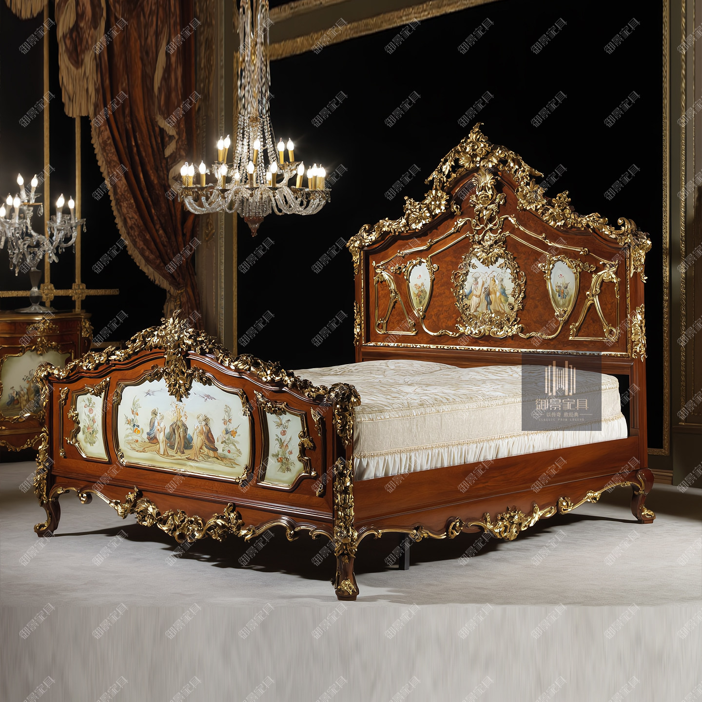法式巴洛克大床1.8米主卧公主床婚床欧式彩绘金箔靠墙床别墅床