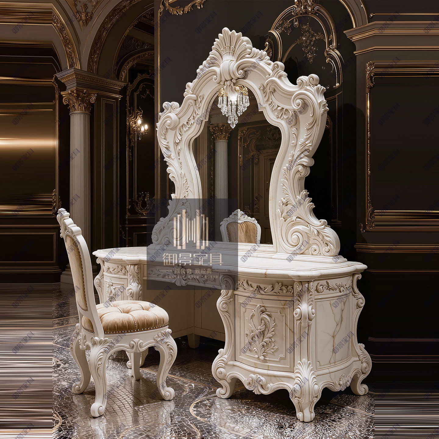 法式高档实木梳妆台组合欧式奢华化妆柜梳妆桌珠宝首饰柜卧室家具