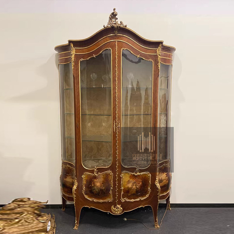 法式巴洛克实木酒柜碗柜欧式雕花彩绘陶瓷古董珠宝奢侈品展示柜子