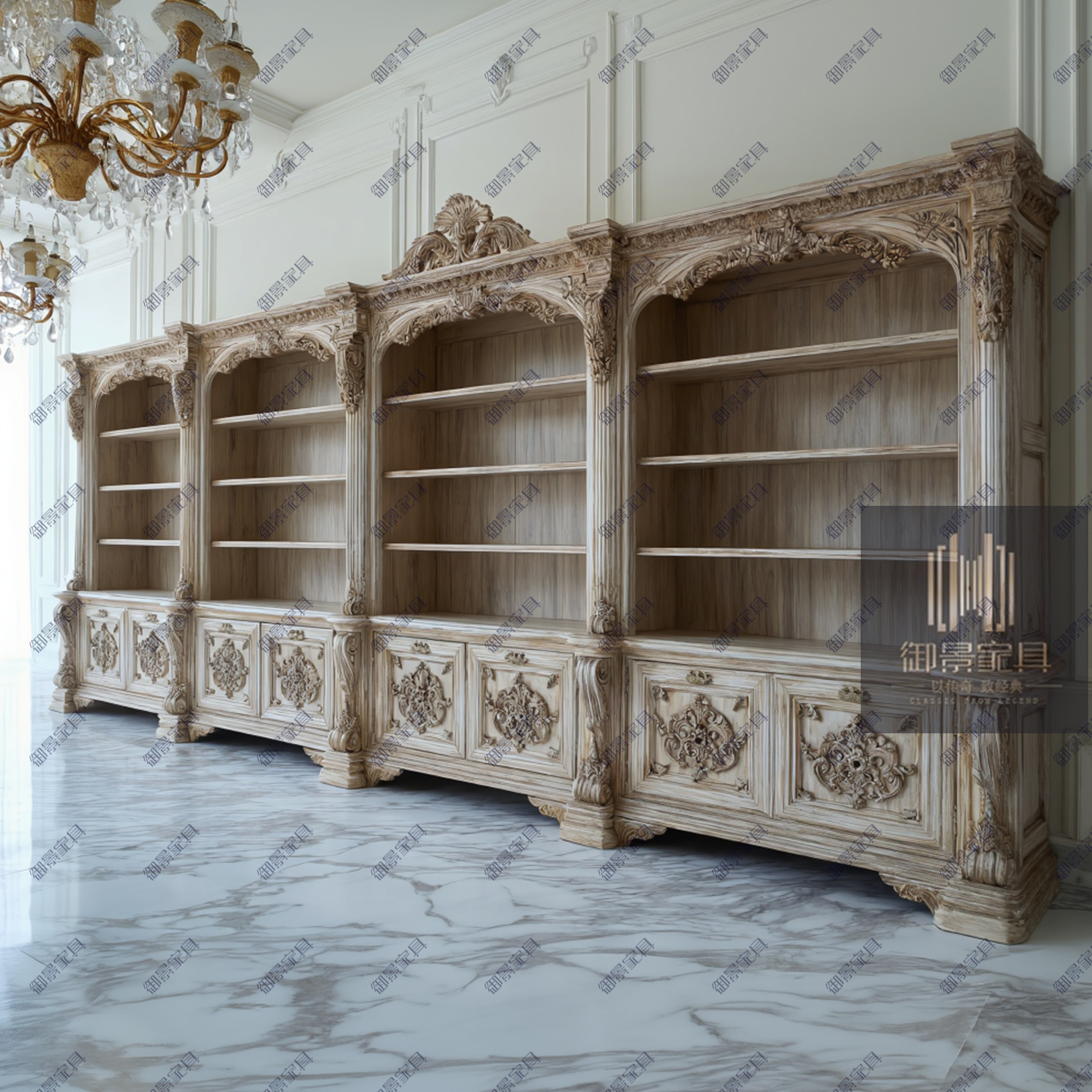 巴洛克组合书柜欧式古典展示柜装饰柜书房书架客厅陈列馆饰品柜子