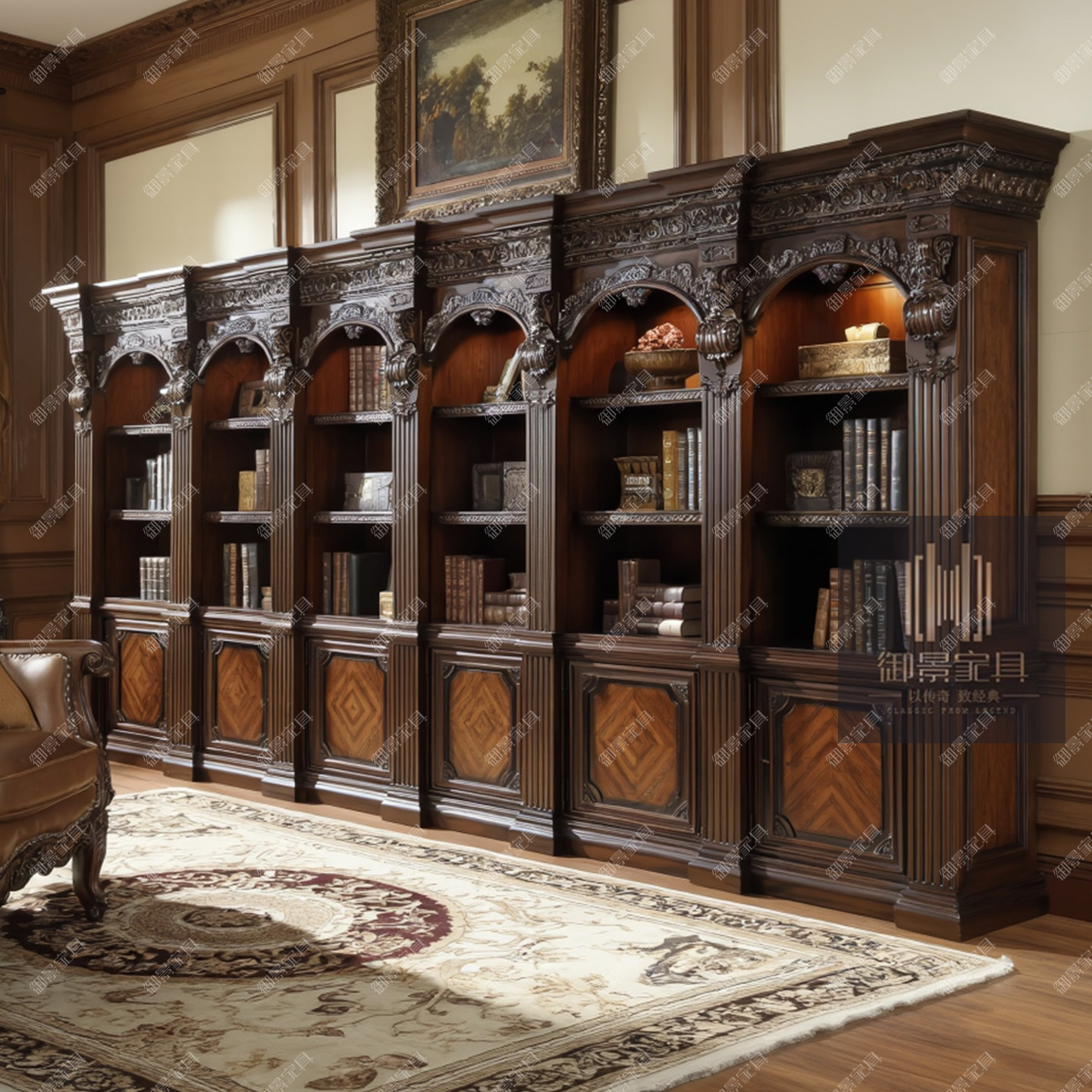 组合书柜定制欧式雕花陈列柜法式宫廷家具美式实木展示柜六门厅柜