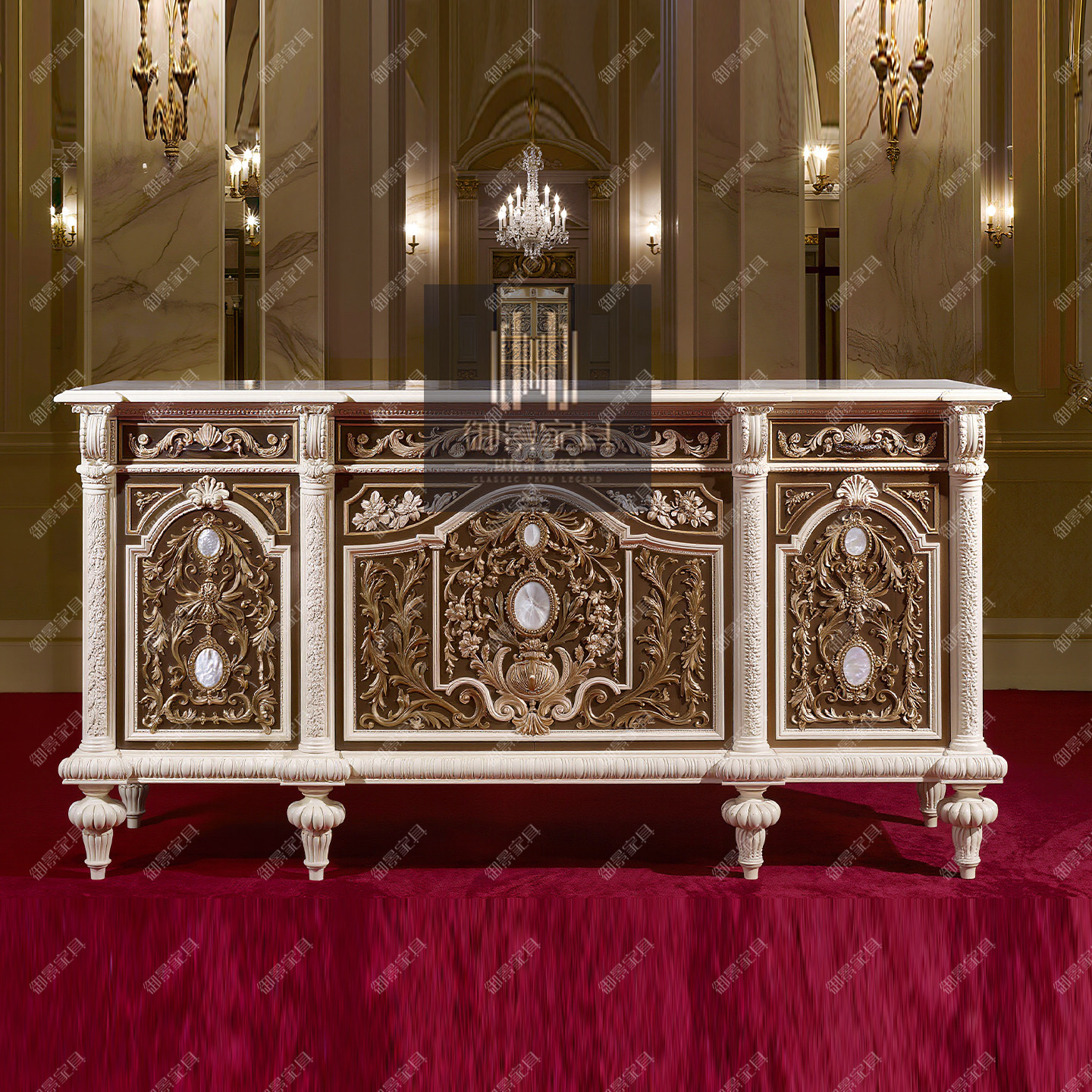 法式实木餐边柜欧式复古雕花储物柜收纳柜收藏柜边柜靠墙玄关柜子