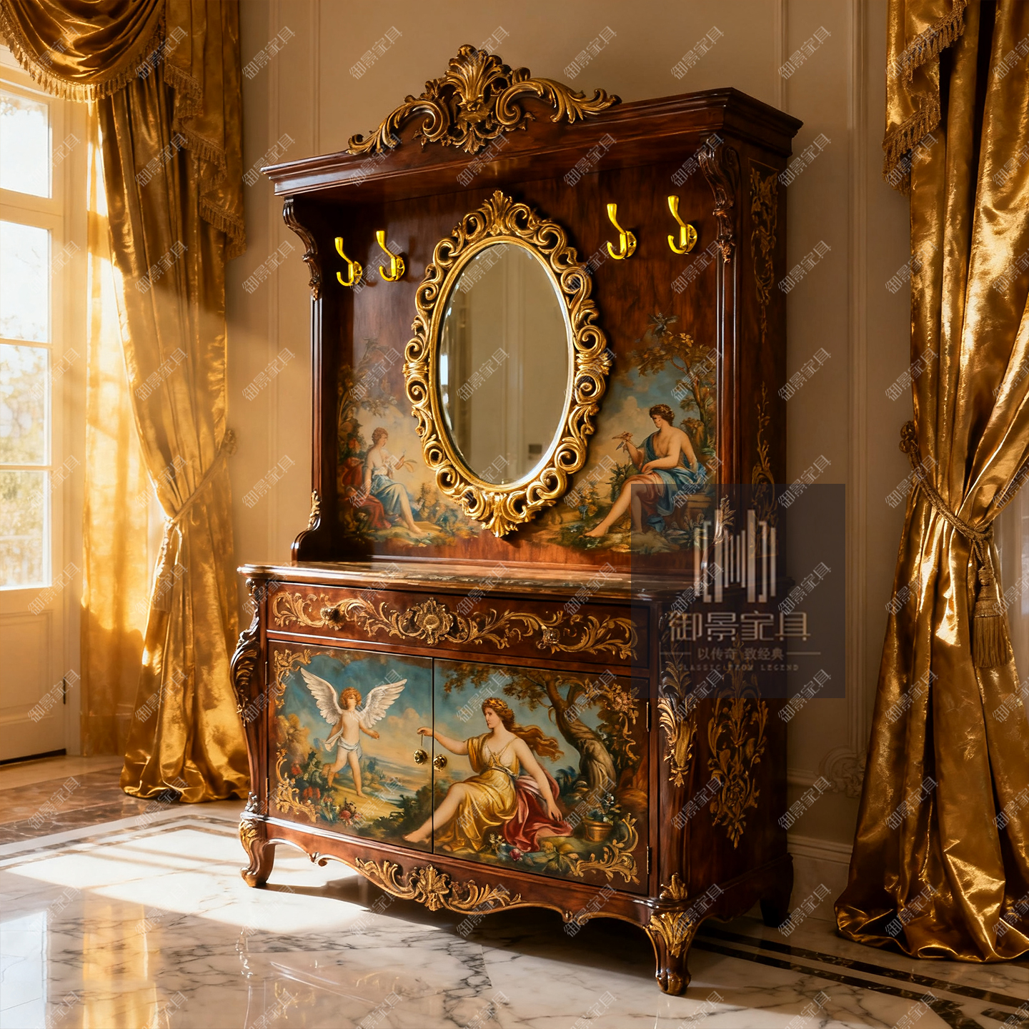 美式实木家具玄关柜欧式端景台玄关桌客厅入户装饰柜储物柜餐边柜