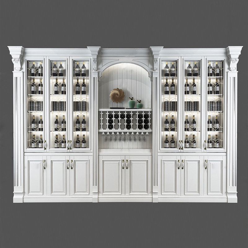 欧式实木组合酒柜法式宫廷珍珠白玻璃门装饰柜子六门五门珠宝展柜